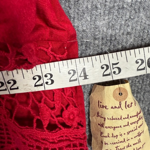One World Womens Tunic Top Size 2X Bell Sleeve Red Lace Overlay Romantic Witchy - Picture 10 of 10
